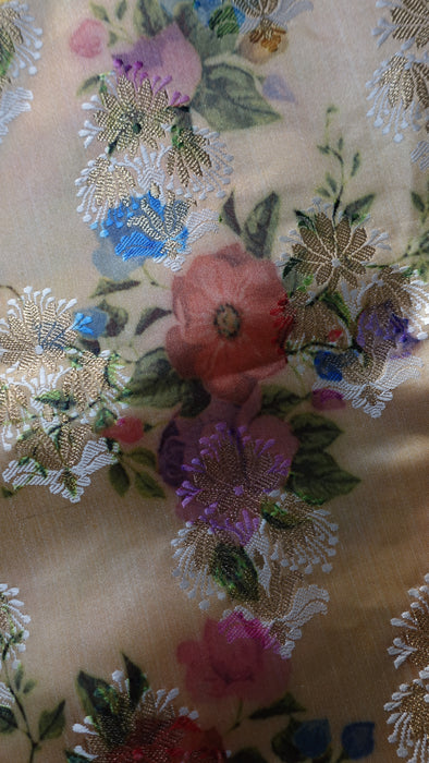 Creamy Gold Floral Sateen Fabric - New