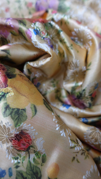 Creamy Gold Floral Sateen Fabric - New