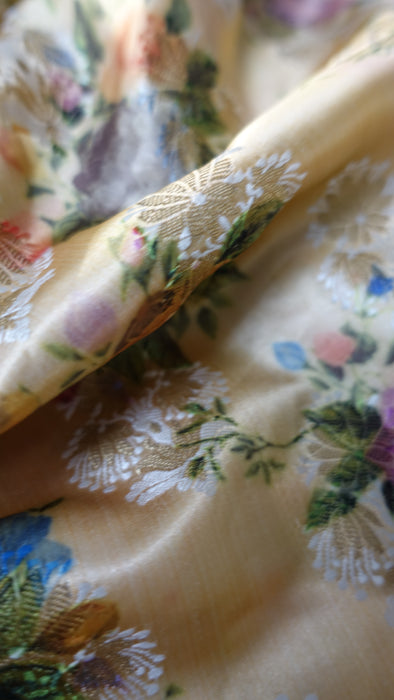 Creamy Gold Floral Sateen Fabric - New