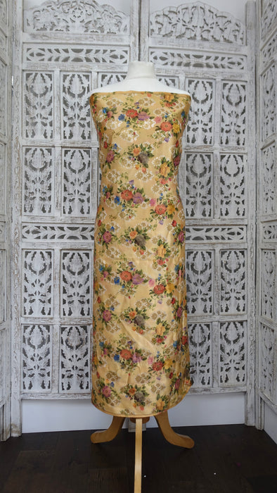 Creamy Gold Floral Sateen Fabric - New