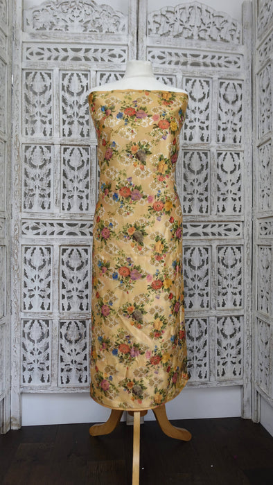 Creamy Gold Floral Sateen Fabric - New