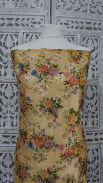 Creamy Gold Floral Sateen Fabric - New