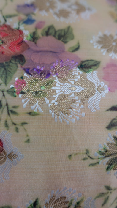Creamy Gold Floral Sateen Fabric - New