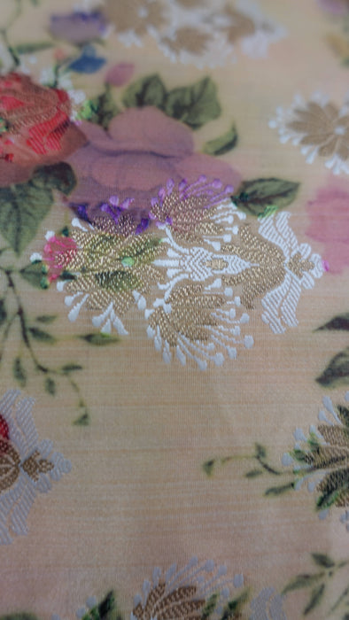 Creamy Gold Floral Sateen Fabric - New