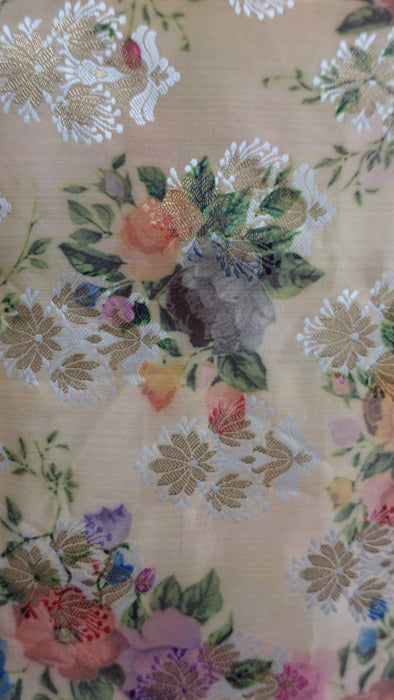 Creamy Gold Floral Sateen Fabric - New