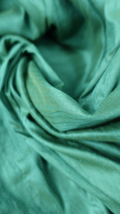 Dark Jade Pure Raw Silk Fabric - New