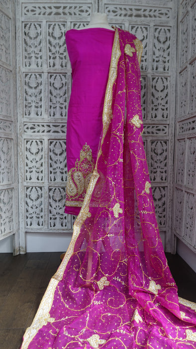 Hot Pink Vintage Wedding Silk Suit - New