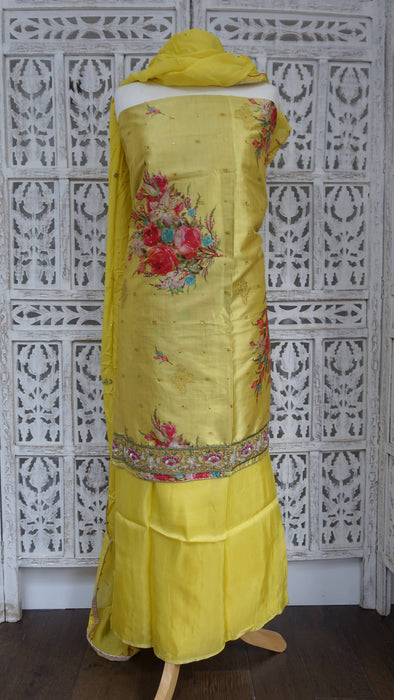 Yellow Chanderi Silk Floral Unstitched
