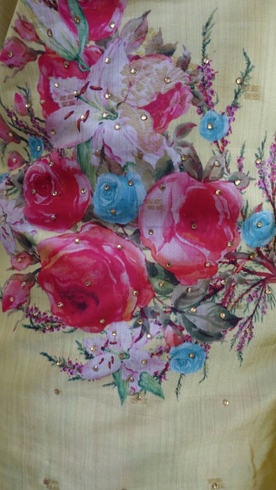 Yellow Chanderi Silk Floral Unstitched