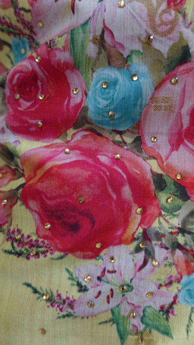 Yellow Chanderi Silk Floral Unstitched