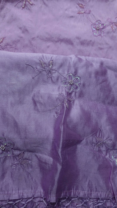 Lavender Embroidered Raw Silk Unstitched - 4-5 Metres