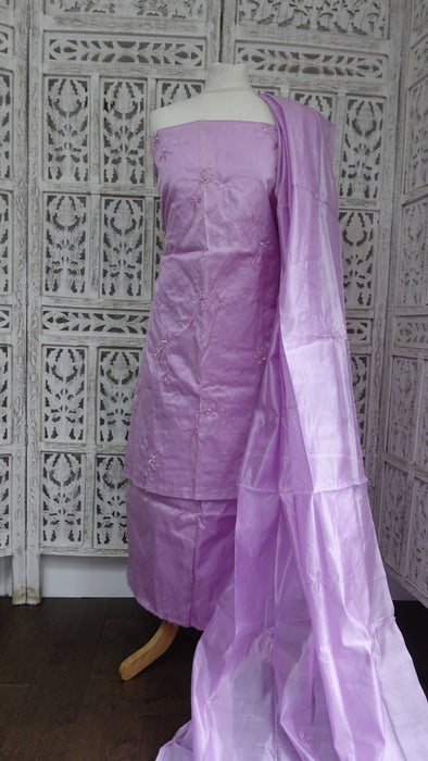 Lavender Embroidered Raw Silk Unstitched - 4-5 Metres