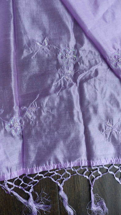 Lavender Embroidered Raw Silk Unstitched - 4-5 Metres