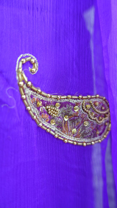 Purple Pure Silk With Pure Silk Chiffon Paisley Design Dupatta