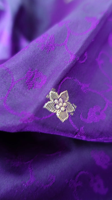 Purple Pure Silk With Gold Buta