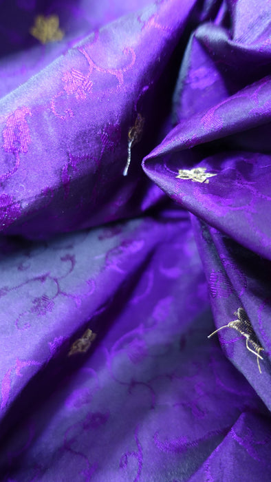 Purple Pure Silk With Gold Buta