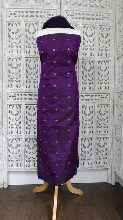 Purple Pure Silk With Gold Buta