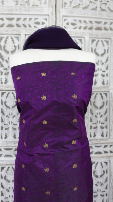 Purple Pure Silk With Gold Buta