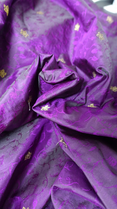 Purple Pure Silk With Gold Buta