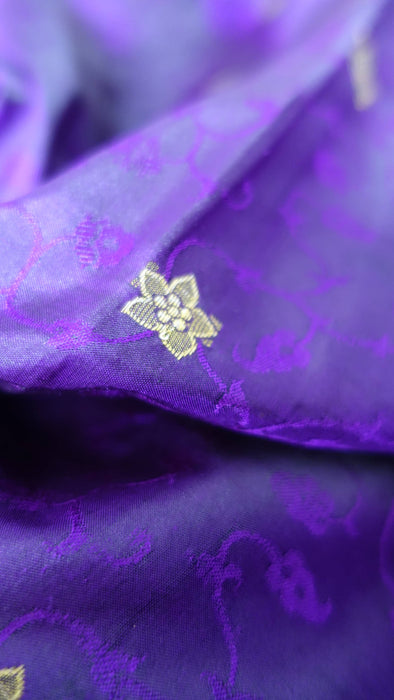 Purple Pure Silk With Gold Buta