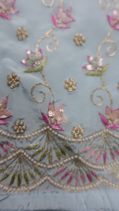 Pale Blue Chanderi Silk Embroidered 3PC Unstitched