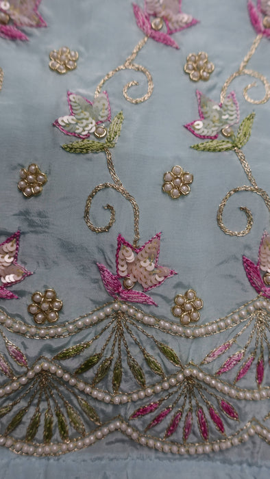 Pale Blue Chanderi Silk Embroidered 3PC Unstitched