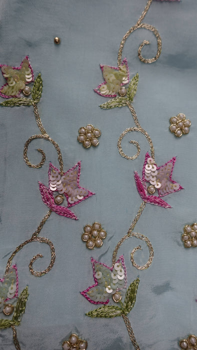Pale Blue Chanderi Silk Embroidered 3PC Unstitched