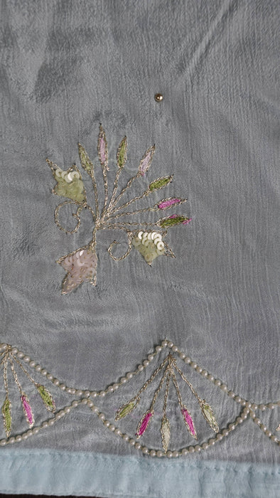 Pale Blue Chanderi Silk Embroidered 3PC Unstitched