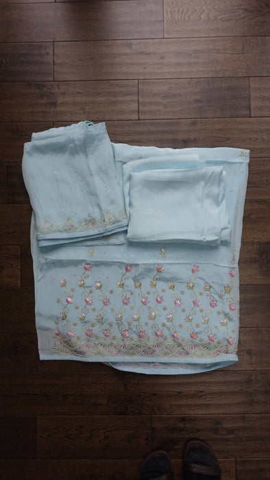 Pale Blue Chanderi Silk Embroidered 3PC Unstitched