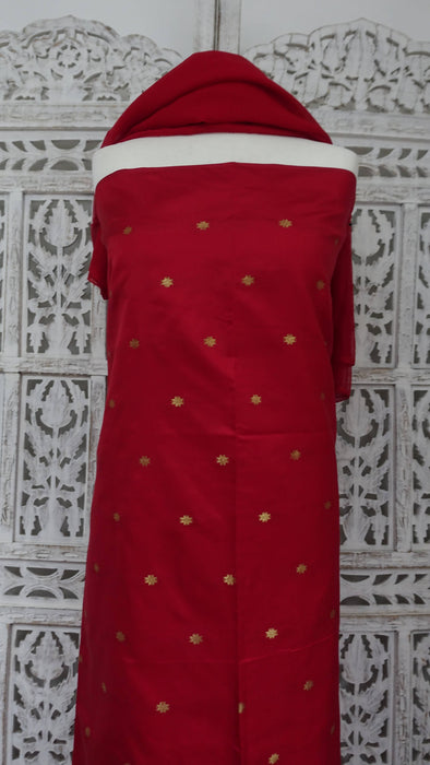 Red Pure Silk Gold Tilla Unstitched - 4-5 Metres