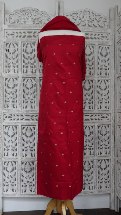 Red Pure Silk Gold Tilla Unstitched - 4-5 Metres