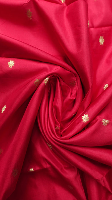 Red Pure Silk Gold Tilla Unstitched - 4-5 Metres
