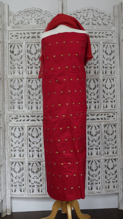 Red Silk Blend With Flower Buta -4-5 Metres