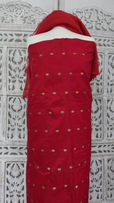 Red Silk Blend With Flower Buta -4-5 Metres