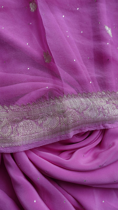 Bright Pink Silk With Mukesh Work And Banarsi Dupatta