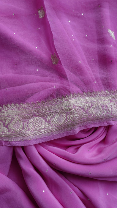 Bright Pink Silk With Mukesh Work And Banarsi Dupatta