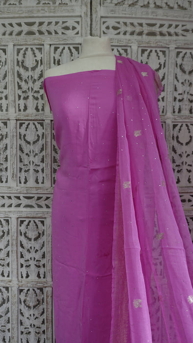 Bright Pink Silk With Mukesh Work And Banarsi Dupatta