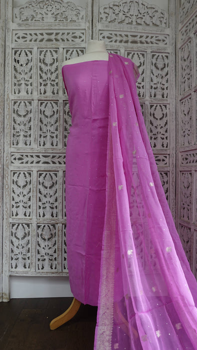 Bright Pink Silk With Mukesh Work And Banarsi Dupatta