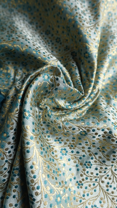 Dark Teal Silk And Brocade 3Pc Jari - New