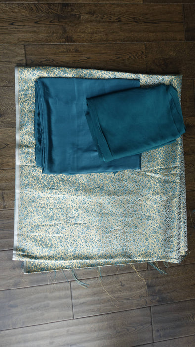 Dark Teal Silk And Brocade 3Pc Jari - New