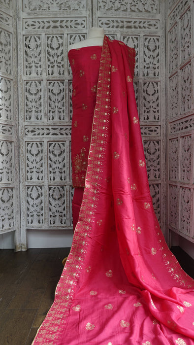Bright Pink Chanderi Silk - Unstitched