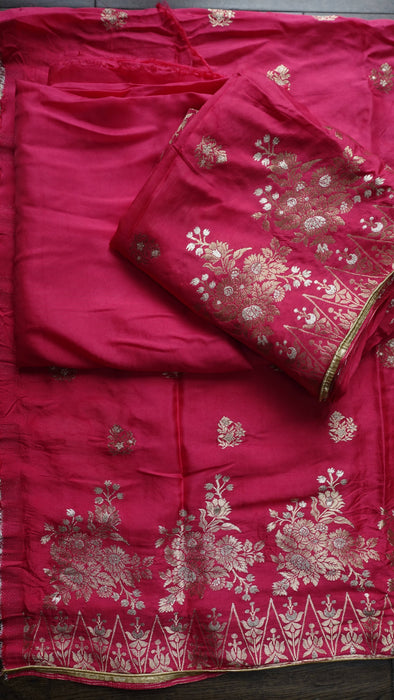 Bright Pink Chanderi Silk - Unstitched