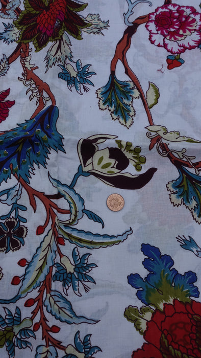 White Floral Printed Cotton Fabric - 2-3 Metres