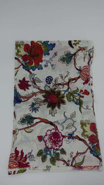 White Floral Printed Cotton Fabric - 2-3 Metres