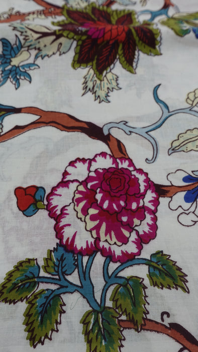 White Floral Printed Cotton Fabric - 2-3 Metres