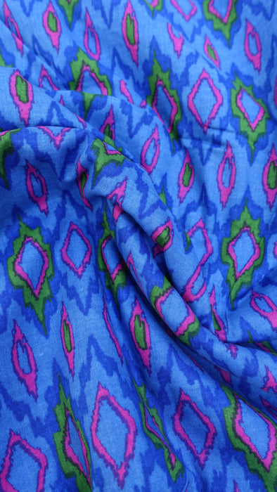 Blue Diamond Print Cotton Fabric -5-6 Metres