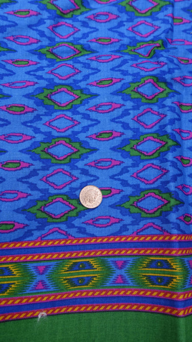 Blue Diamond Print Cotton Fabric -5-6 Metres