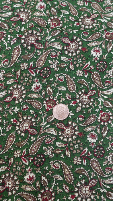 Green Paisely Cotton Fabric - 5-6 Metres