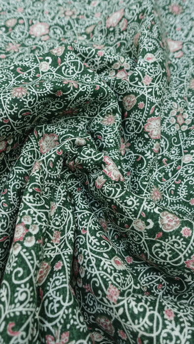 Green Floral Print Cotton Fabric - 5-6 Metres