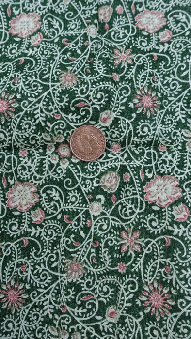 Green Floral Print Cotton Fabric - 5-6 Metres